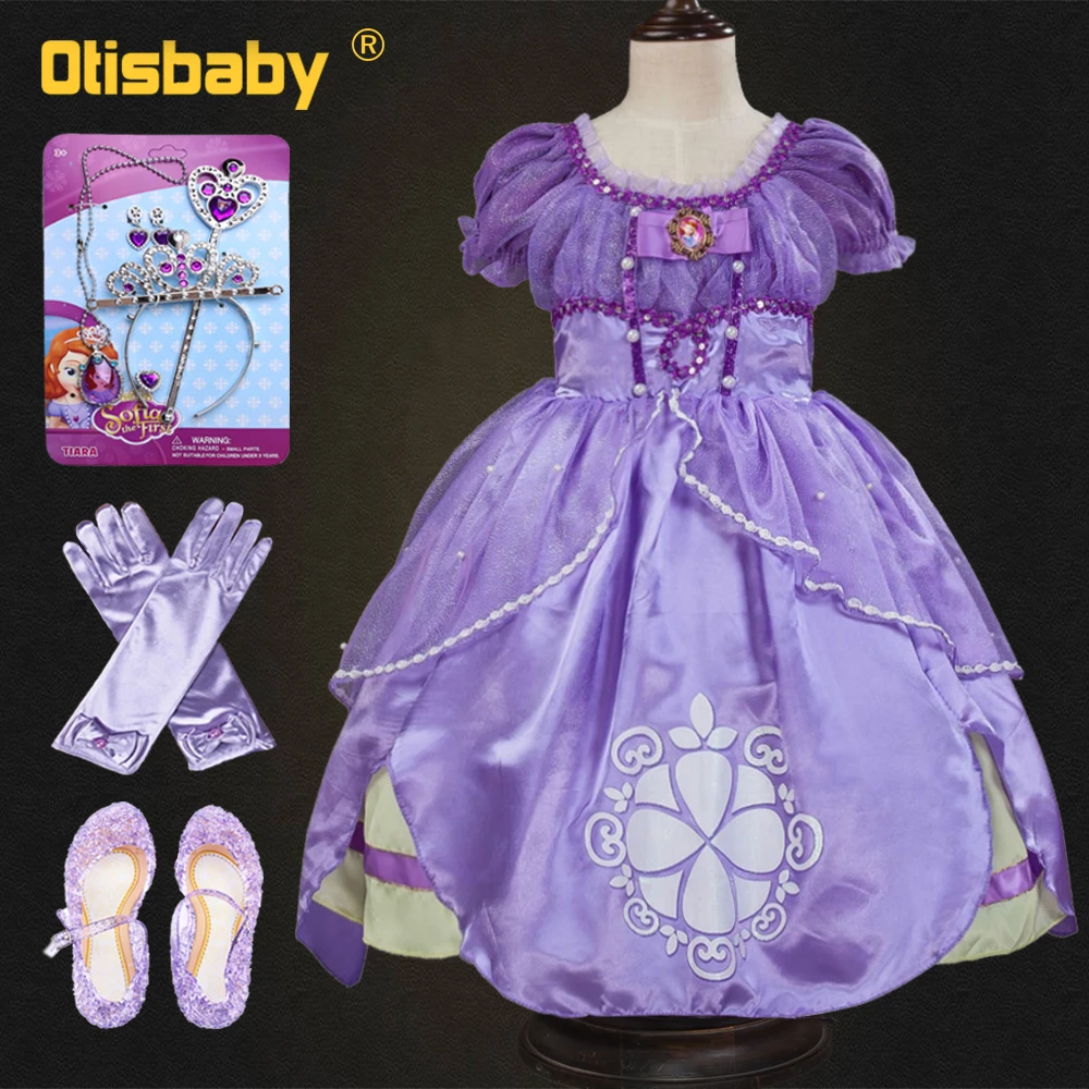 Летнее платье принцессы Софии; Детский карнавальный костюм Рапунцель; праздничная одежда для девочек-подростков; платье Эльзы и Софии; аксессуары