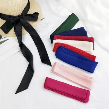 

195*4CM Women Pure color Scarf Extra Long Narrow Silk Ribbon Scarfs Necktie Ladies Thin Tie Neck Scarves Wrist Strap Belt