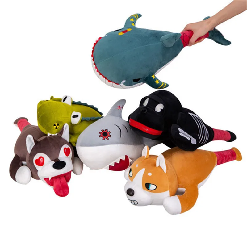 New Sharks Whale Crocodile Chimpanzee Puppy Dog Plush Toys Funny Cartoon Animals Knocks Back Massage Hammer Stuffed Dolls (4)