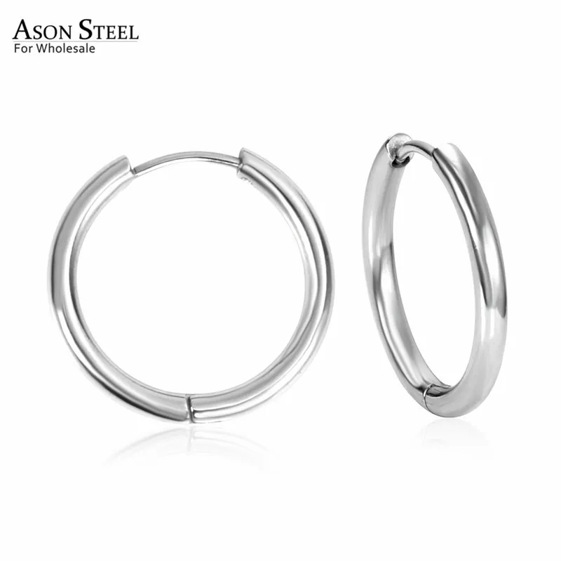 Круглые серьги кольца ASON STEEL золотистого/серебристого цвета размеры от 8 мм до 20