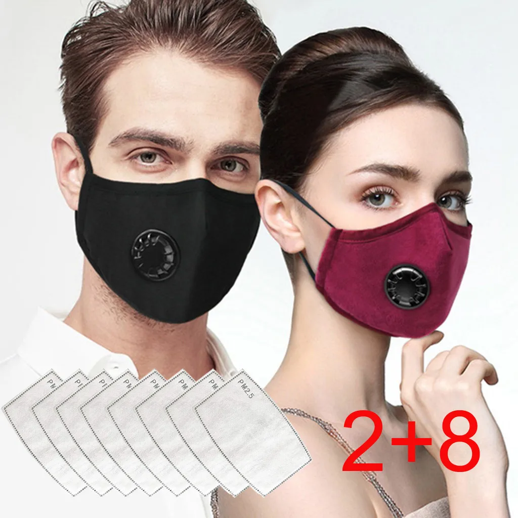 2 шт маски для лица с 8 фильтрами моющиеся и многоразовые PM2.5 ветрозащитная