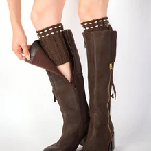 Autumn Winter Women Warm Leg Warmers Short Thermal Knitted Boot Cuffs Cover Button Decorative Shoe Socks