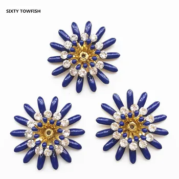 

20 Pieces/lot 29mm New Dark Blue Copper Filigree Rhinestone Flower Slice Charms Base Setting Shoes Jewelry DIY Components