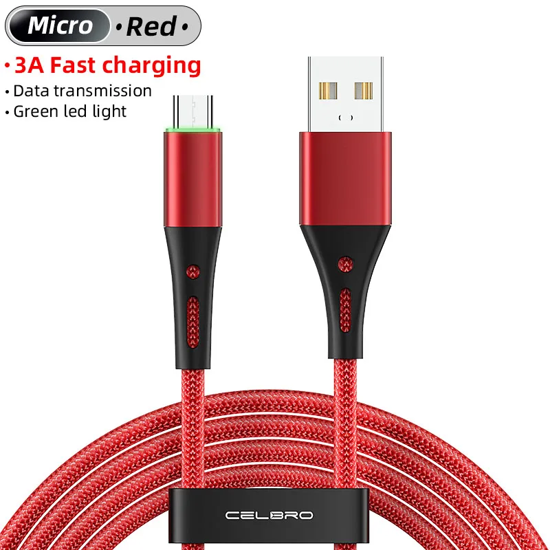 Led Type C Fast Charge Cable 2/3 Meters Micro Usb Data Cabel Usb C for Samsung S21 Ultra F62 M62 Xiaomi Poco M3 C3 Redmi 9 9t 9i samsung phone charger cable Cables