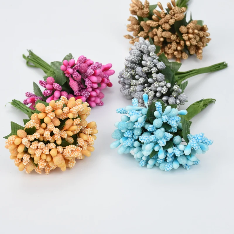 12 Pieces Stamen Diy Gifts Candy Box Home Decor Wedding Decorative Flowers Wreaths Christmas Crafts Artificial Flowers artificial flowers
