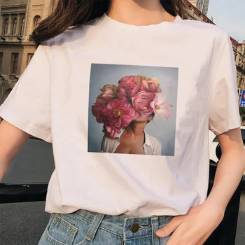

CDJLFH Harajuku Sexy Princess Flower Print Short-sleeved Tshirt Vintage Trend Aesthetic White Tops Fashion Women's T-shirts 2019