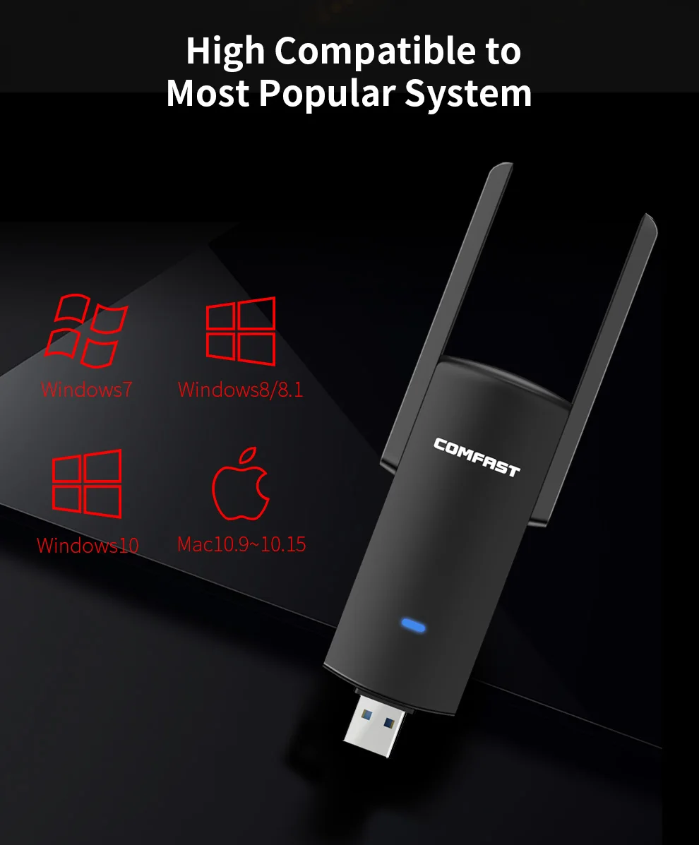 USB Wifi Adapter 1300Mbps RTL8812BU Dual Band  for PC Black Ethernet Wi-Fi Dongle External Antenna  Wi Fi Receiver Network Card