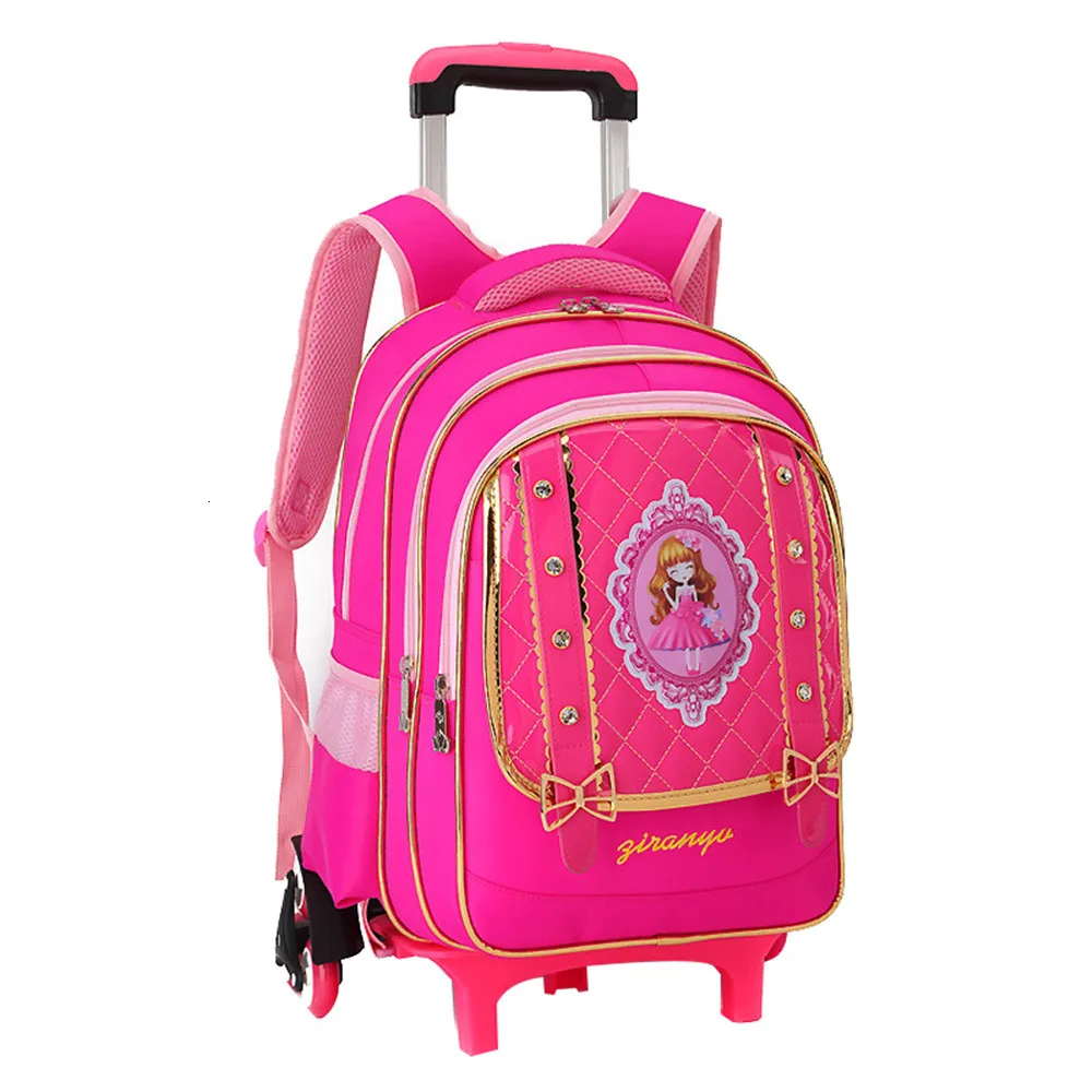 6 wheels rose red Милые детские школьные сумки с 2/6 колесами для девочек 8-12 лет, съемный рюкзак на колесиках, детский Багаж для путешествий, Mochila - Цвет: 6 wheels rose red