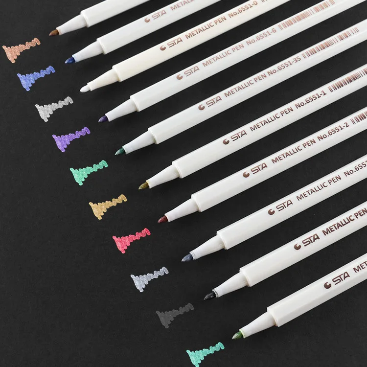 

10pcs Painting Marker Pens Set Metallic Color Pens School Office Drawing Color Pens Oil Ink Marker Papeleria Supplies