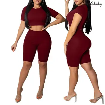 

Women 2 Piece Outfit Set Rompers Jumpsuit Short Pants Set Crop Top Clubwear Summer Short Sleeve Pullover Solid Shorts Tracksuit
