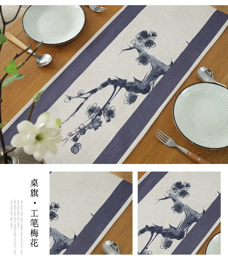 New Style Flax Minimalist Modern Chinese-style Table Runner Table Bar Teapoy Table Flag Placemat Table Runner Customizable a Gen