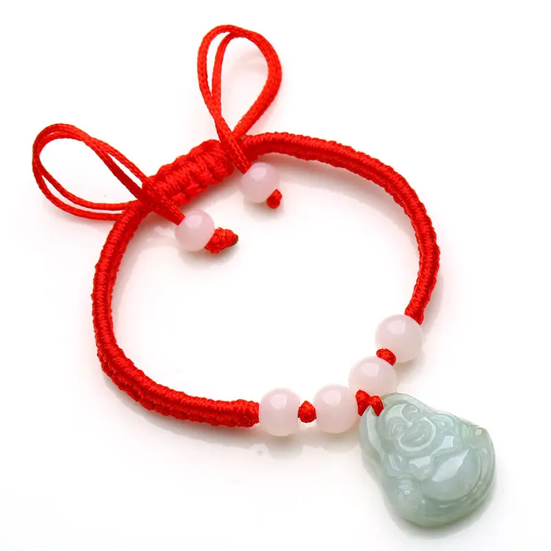 

Natural Jadeite Buddha Charm with Red Cord Lucky Bracelet For Women