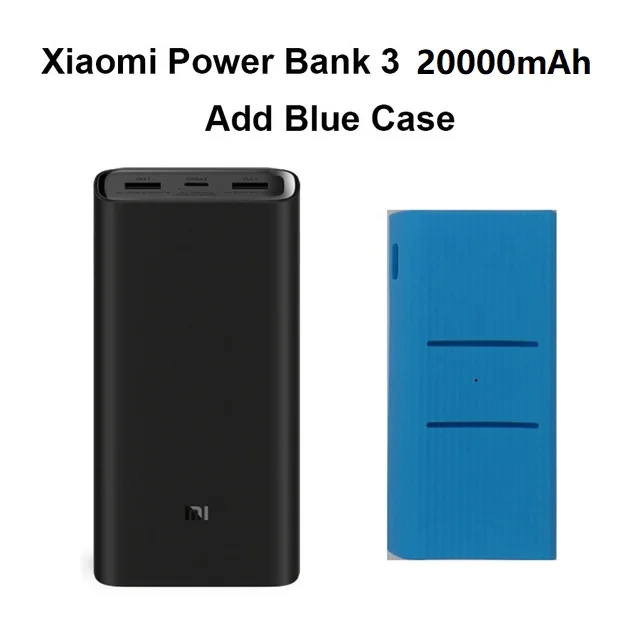 Xiao mi power Bank 3 20000 мАч mi power bank USB-C 45 Вт портативное зарядное устройство Dual USB power bank для ноутбуков смартфонов PLM07ZM - Цвет: Add Blue Case