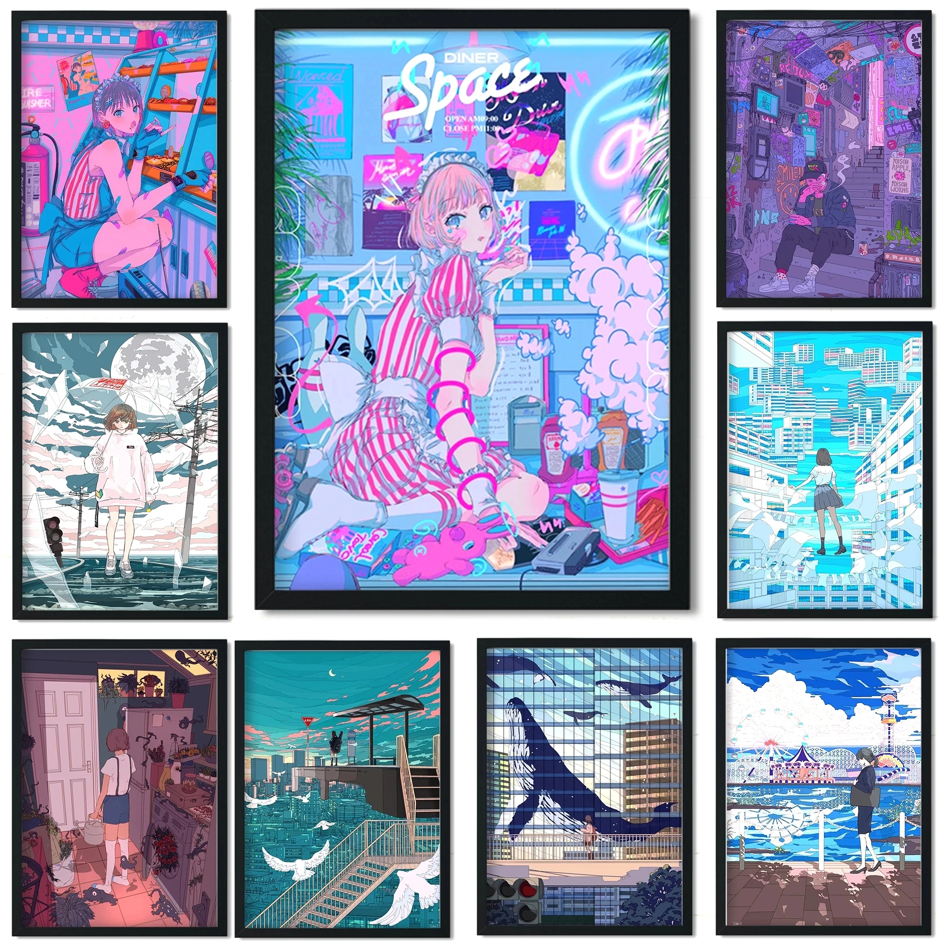 Мультяшная Красочная картина с изображением ночного города девочки столовой