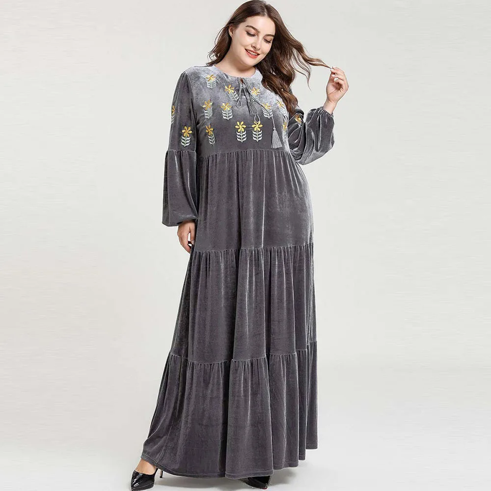 Зимнее бархатное мусульманское платье Abaya в Дубае женские исламские Длинные