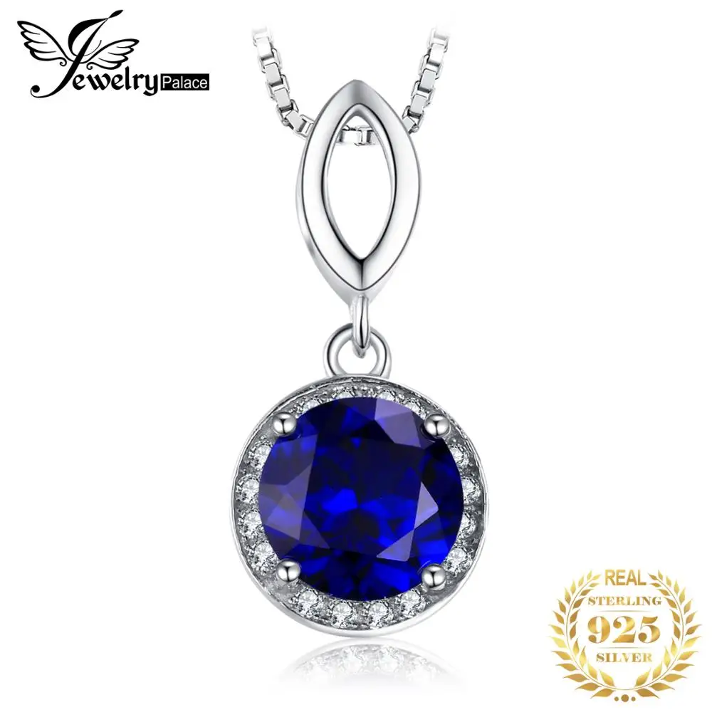 Jewelrypalace круглой огранки 2.5ct создания Сапфир Halo кулон Твердые стерлингового серебра 925 pendnat для Для женщин без цепи
