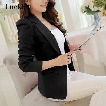 

LuckBN New Women Clothing Spring Autumn Blazers Jackets Fashion Single Button Blaser Female White/Black/Pink/Blue Ladies Blazer