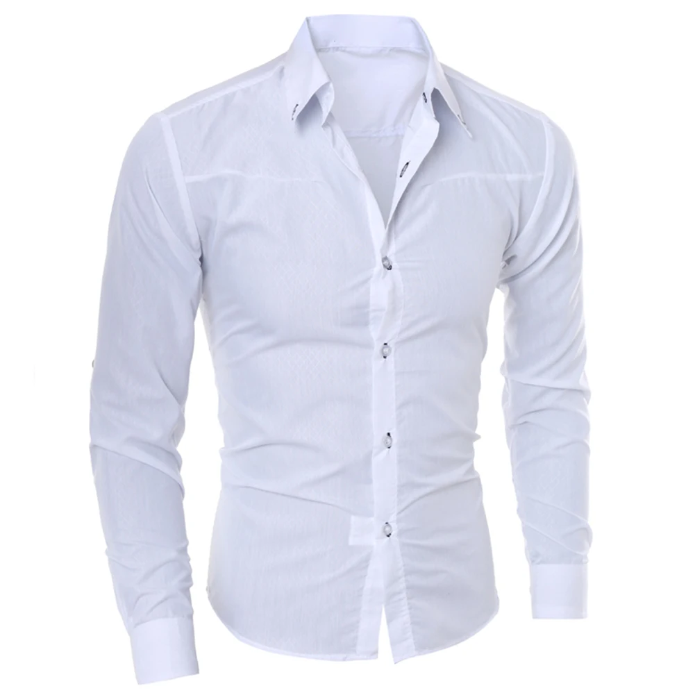 new fashion men's pure color collar shirt long-sleeved slim shirt hot selling close-fitting classic shirt