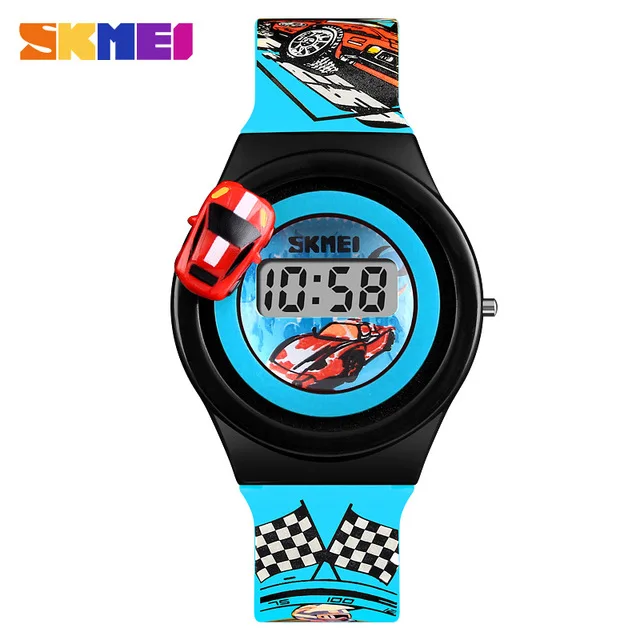Sky Blue Kids Watch SKMEI детские цифровые часы, креативные часы с мультяшным автомобилем, детские спортивные модные электронные студенческие часы для мальчиков и девочек, наручные часы - Цвет: Sky Blue Kids Watch