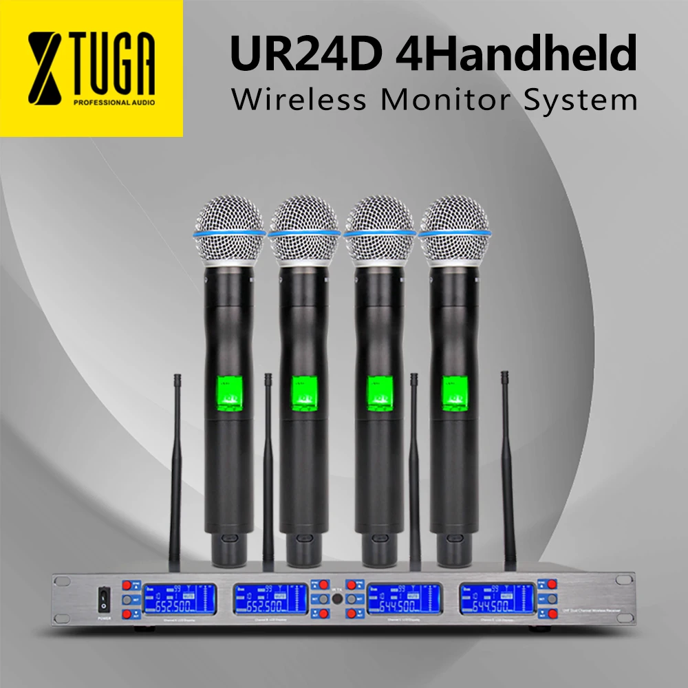 XTUGA UR24D 4*100 канал UHF частоты идеально подходит для сцены Вокальный концерт 4 ручной беспроводной микрофон системы