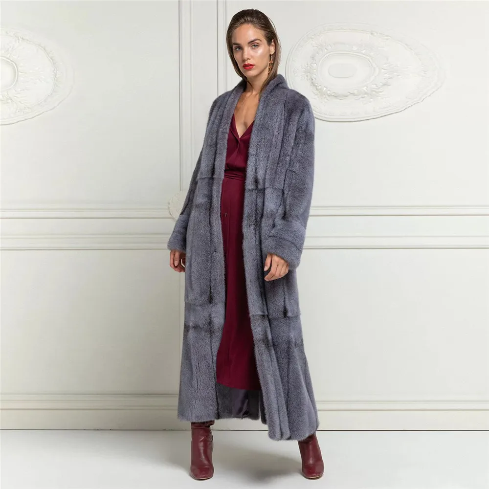 Верхняя шуба из натурального меха, Женское зимнее пальто, женская синяя серая шуба из натуральной норки, X-Long, кожаная куртка размера плюс, верхняя одежда LN002 - Цвет: LN002