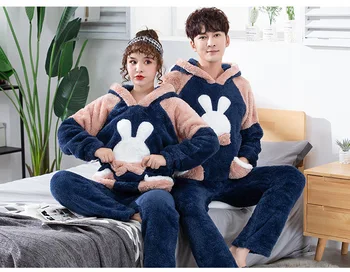 

Muyogrt Winter Pajamas Set Women Men Korean Style Cute Thicken Coral Fleece Couple Pajama Set Fluffy Pyjamas Cartoon Home Pijama