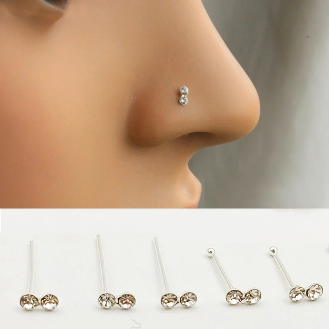 18G and 20G L Shaped Nose Ring Stud, 2mm Cubic Zirconia Clear Gem, Sur —  Vital Body Jewelry