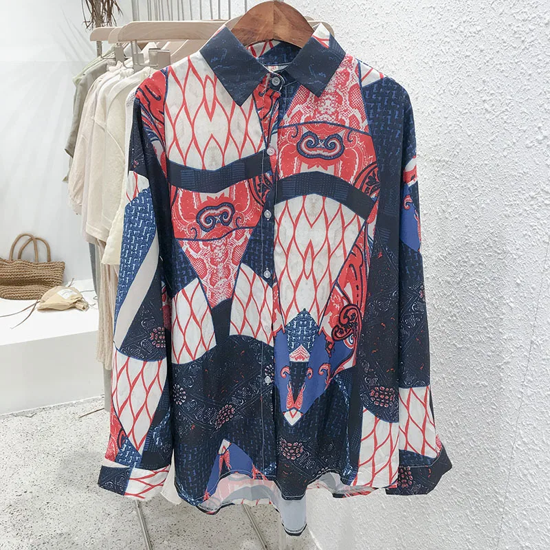 

Mooirue Vintage Printed Women Blouse Loose Casual Tops Autumn Long Sleeve Harajuku Streetwear Korean Style Cardigan Women Tops