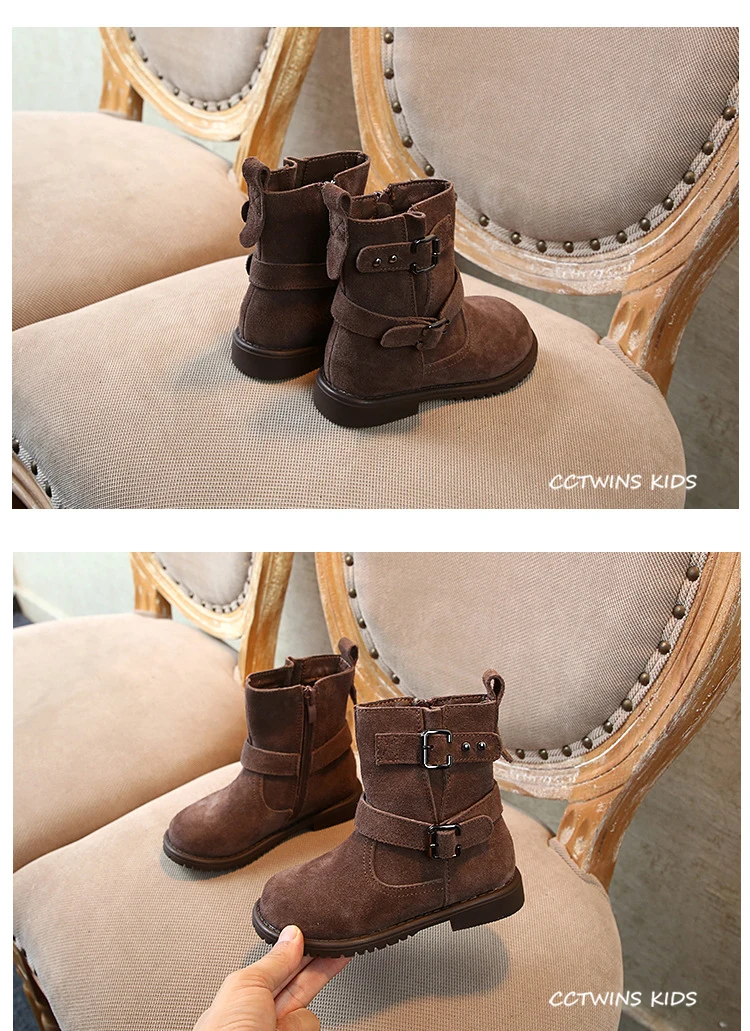 CCTWINS/детская обувь; коллекция года; Зимние Модные модельные ботинки для девочек; повседневные ботинки в британском стиле для мальчиков; детская черная обувь из флока для малышей; FB1680