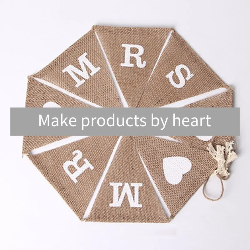 MR&ampMRS Retro style Linen party flag heart pennant DIY Holiday Festive wedding decoration | Дом и сад