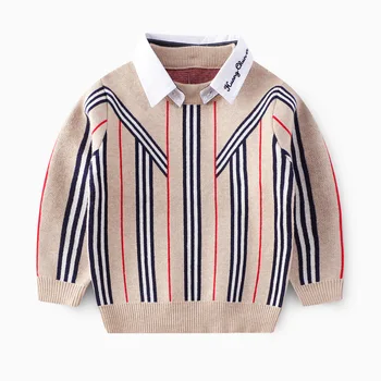 

Autumn children's clothes boy long-sleeved striped cotton knitted sweater coat