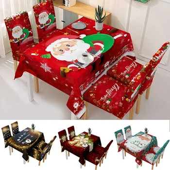 

Christmas Table and Chair Covers Santa Claus Bells Pattern for Kitchen Dining Room Tablecloth Decorations VJ-Drop