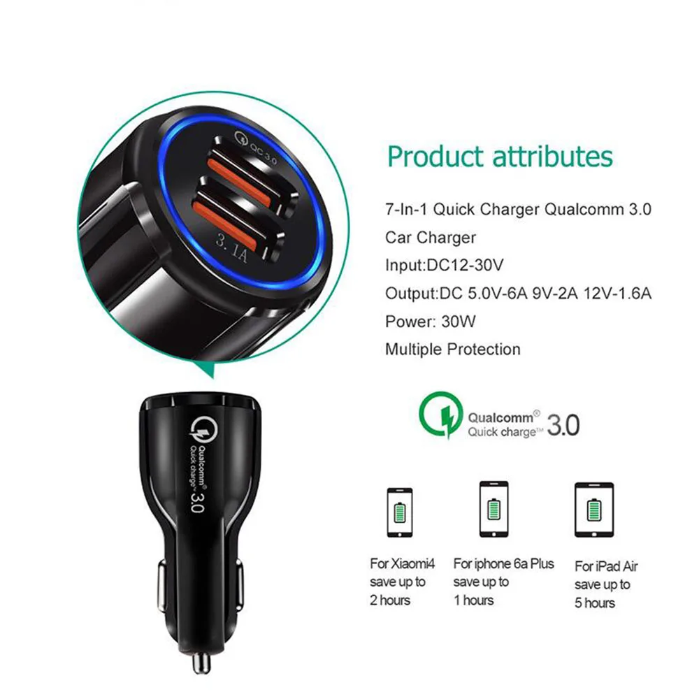 Автомобильное зарядное устройство Quick Charge 3,0 QC 3,0 адаптер быстрой зарядки двойной USB Автомобильное зарядное устройство для iphone Micro usb type C кабель зарядное устройство для телефона s