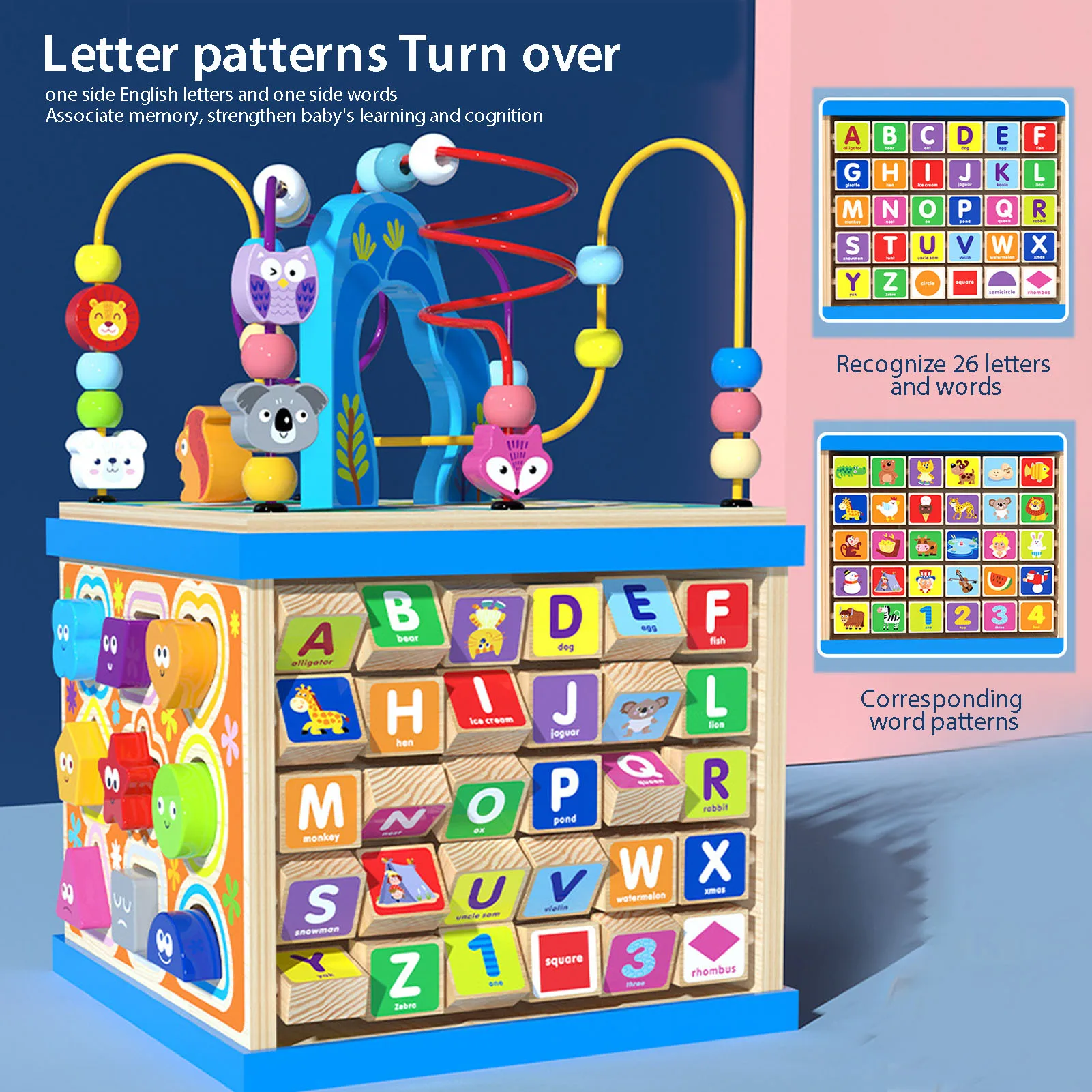 Wooden Bead Maze Activity Play Cube Activity Center Learn Puzzle Toy Colorful Wooden Bead Maze Roller Coaster Activity Cube Toys 4