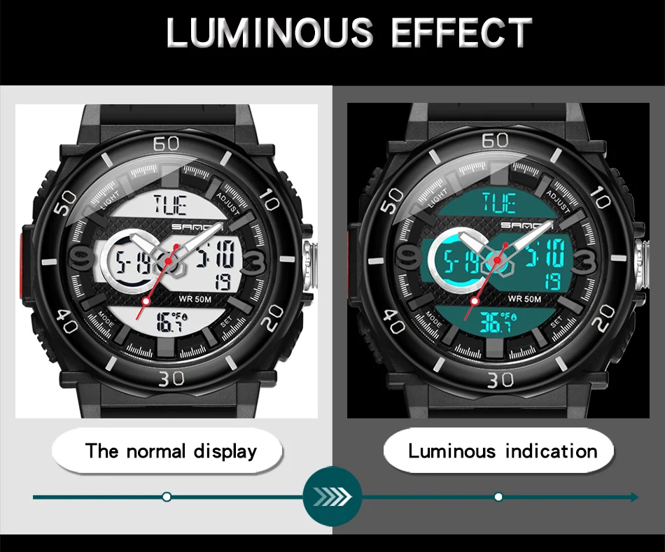 SANDA двойной дисплей мужские часы водонепроницаемые кварцевые наручные часы светящиеся студенческие электронные часы reloj hombre