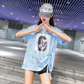 

Street T-shirt Women European and American Ins Tide Brand Loose Printed Short-sleeved 2020 Summer Student Mid-length Shirt WT31