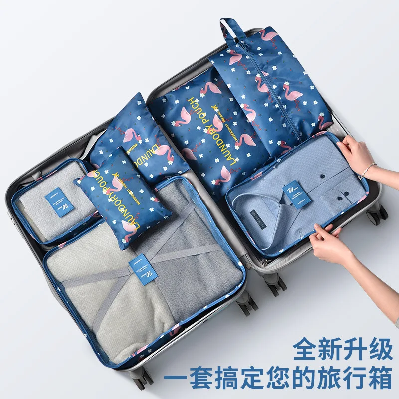 Чемодан, отделочная сумка для одежды, водонепроницаемая сумка для хранения нижнего белья, 7 комплектов, сумки для обуви, дорожные сумки для женщин синего цвета