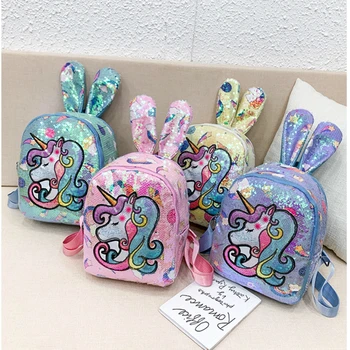 

Unicorn Sequins Children's Backpack Student Rabbit Ears School Bags Teenage Cute Large Capacity Backpacks Girls Book Travel Bag