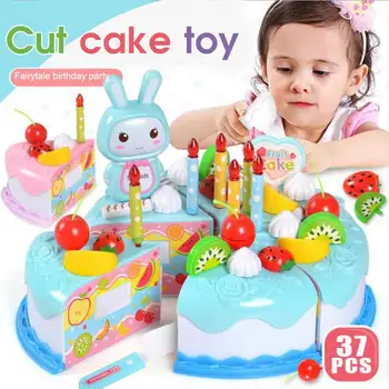 

2020 HOT! 37pcs Kid Pretend Role Play Toys Kitchen Fruit Cake Food Children Cutting Set Birthday Party Baby Kids Gift Free Shipp