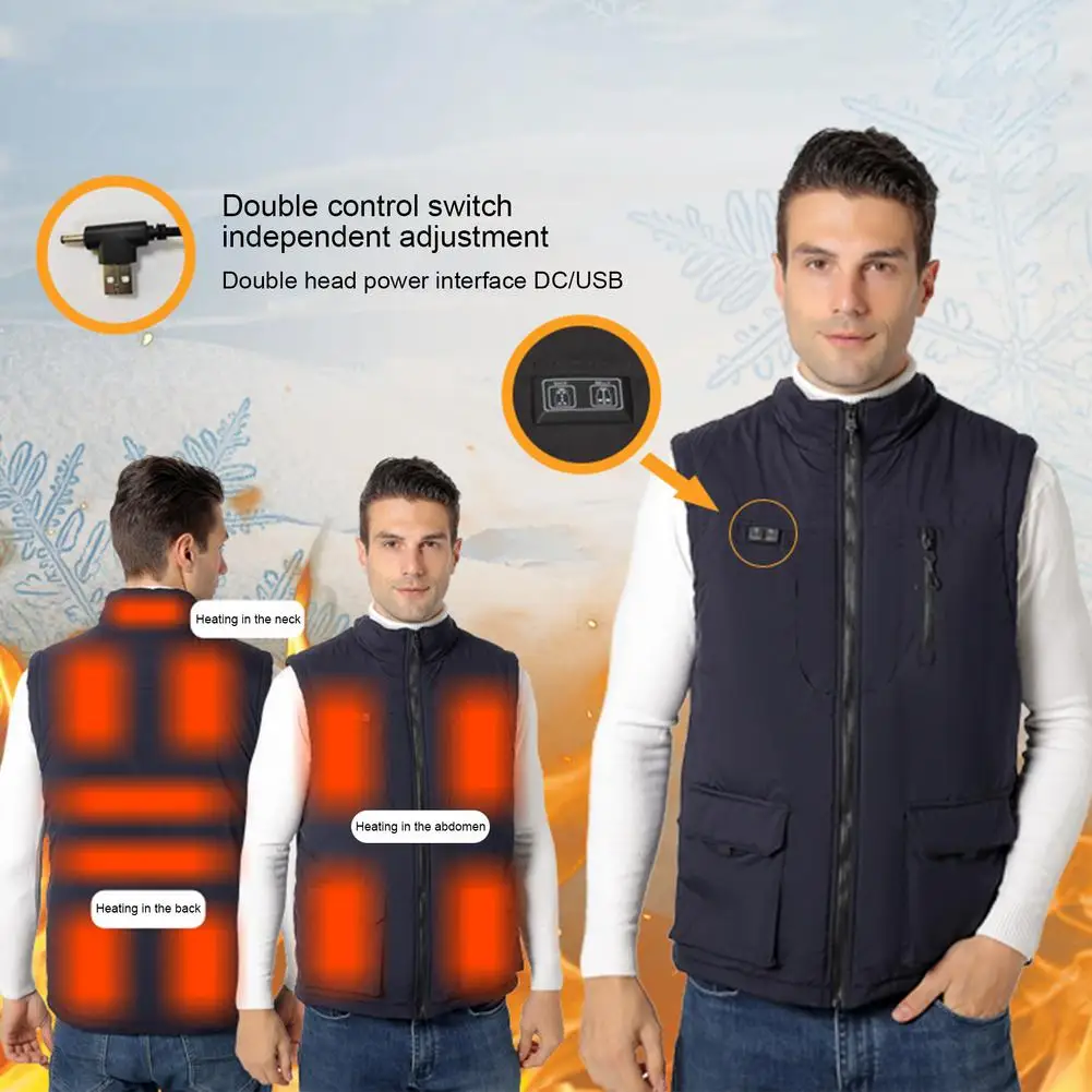NEW Men's Warm Vest USB Charging Electric Heated Vest 11-zone Double Control For Men Vests Winter Clothing 2
