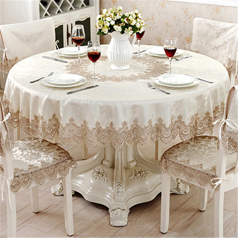 

European Classical Round Tablecloth For Table Decor Jacquard Lace Elegant Table Cloth Dining Table Cabinet Cover Chair Set