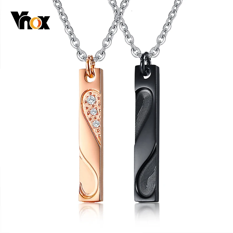 Vnox сердце головоломка отпечатков пальцев пара ожерелье из нержавеющей стали CZ подвески с камнями любовник драгоценность подарок на день рождения
