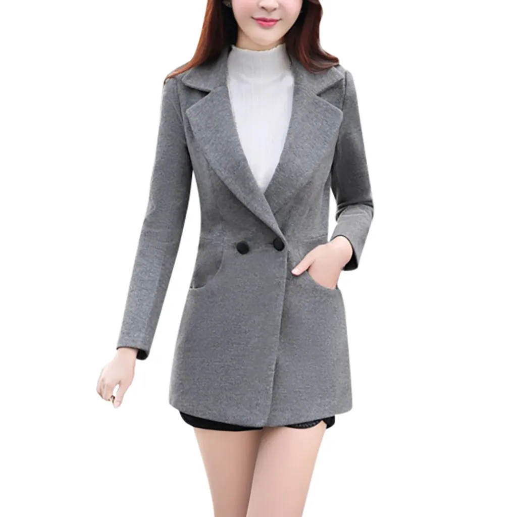 Manteau femme, зимнее пальто для женщин, одноцветное, с принтом, ожерелье, карман, длинный рукав, длинное шерстяное пальто, abrigo mujer casaco feminino