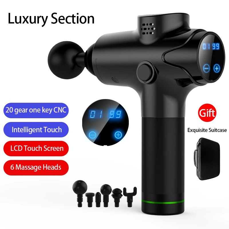

Muscle Massage Gun Sport Therapy Massager Body Relaxation Pain Relief Slimming Shaping Massager 6 Heads With Bag