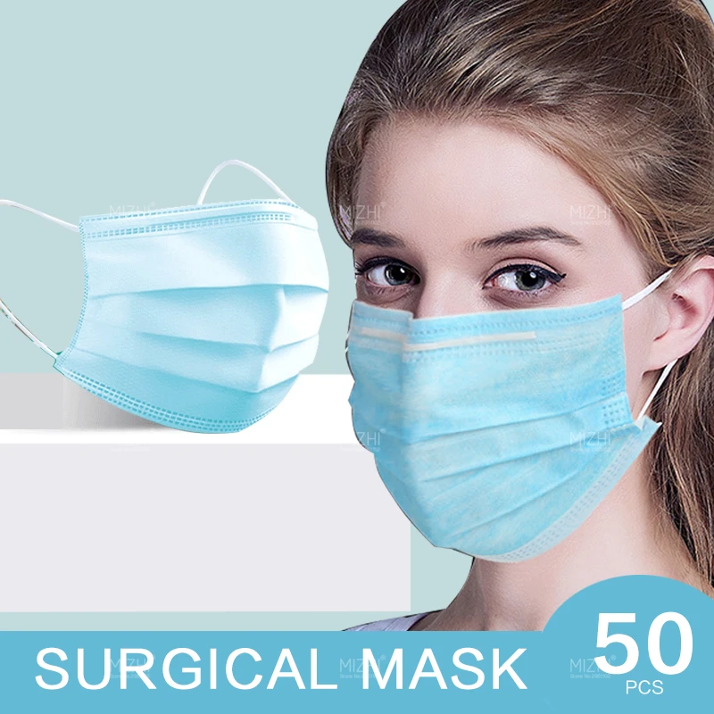 

50pcs Disposable Mouth Masks Non-woven Anti-dust Windproof Masks 3 Layer Anti-Dust Salon Earloop Face Mask
