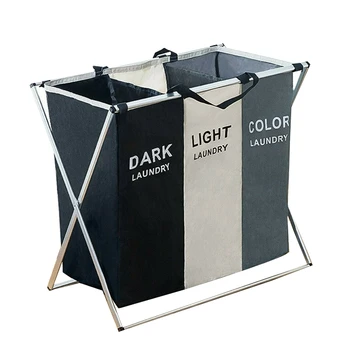 

3 Sections Basket Hamper for Laundry Foldable Wash Clothes Dirty Storage