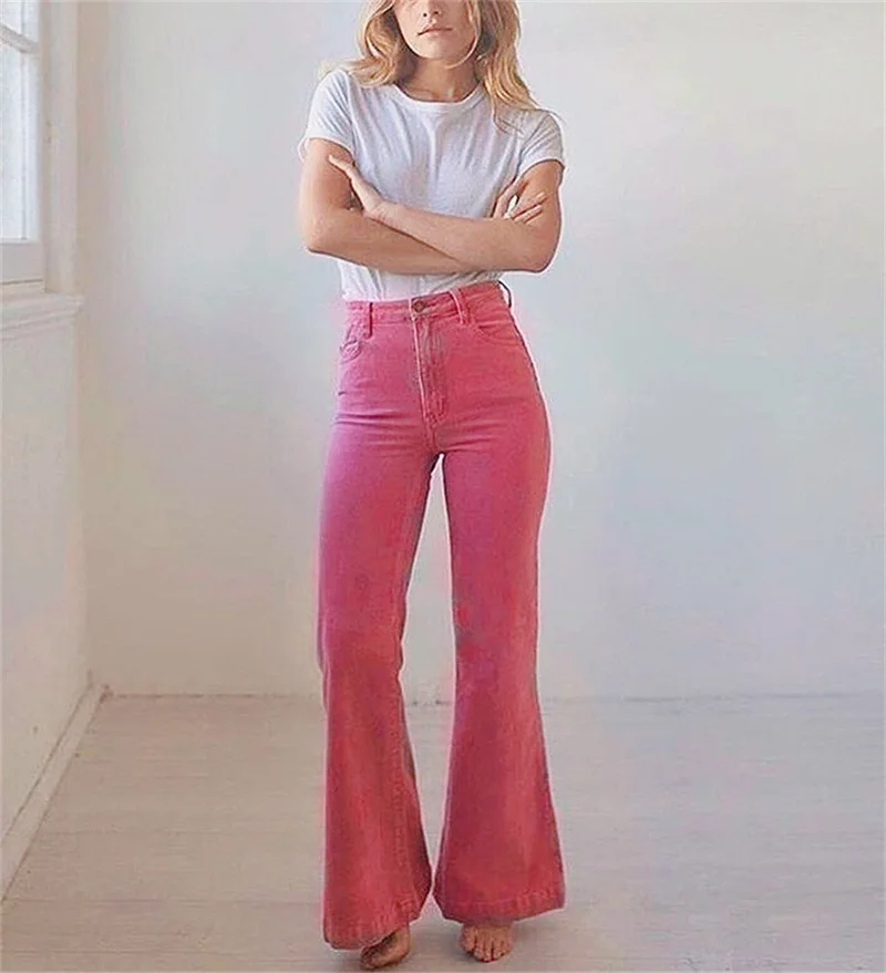

High Waist Wide Leg Pants Solid Color Flared Pants Women Skinny Stretch Slim Women Trousers Fashion Flare Pants Pantalon Mujer