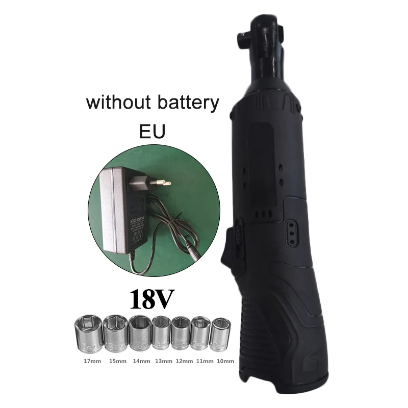 

18V 70nm 3/8 300rpm Electric Ratchet Wireless Right Angle Wrench Kit UK Plug