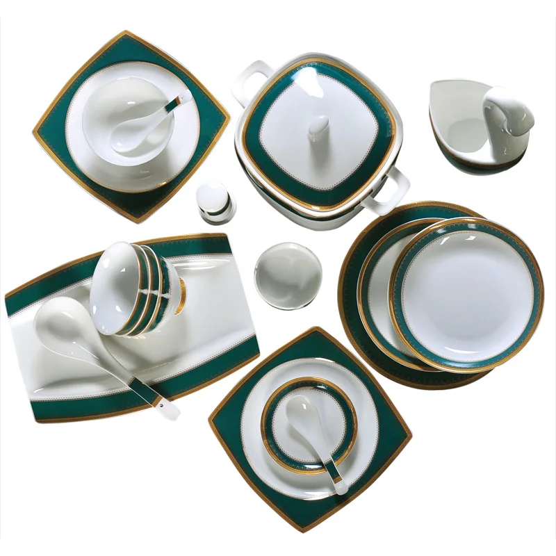 80 шт. набор посуды из изумрудной керамики|porcelain dinnerware set|plate setdinnerware set |