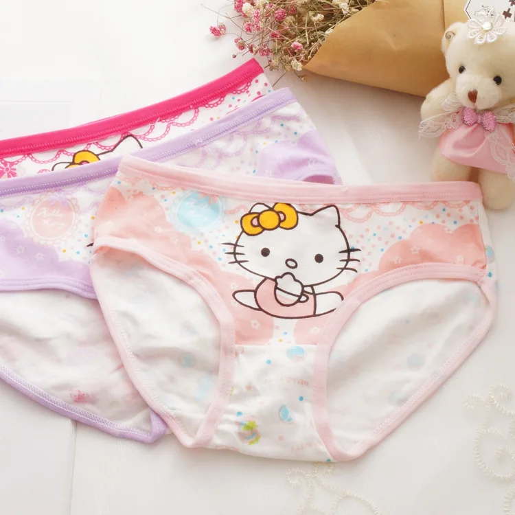 

4Pcs/lot New fashion Children Cotton Panties girls cute cartoon kitty printed baby girls kids Underwear Boxer Briefs Panties